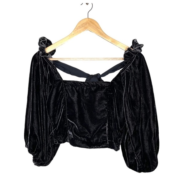 Free People Marie Velvet Open Back Crop Top Black - Picture 6 of 15